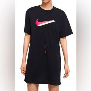 Nike Icon Clash T-Shirt Dress Black Drawstring Waist Crewneck Sportswear Sz 2X